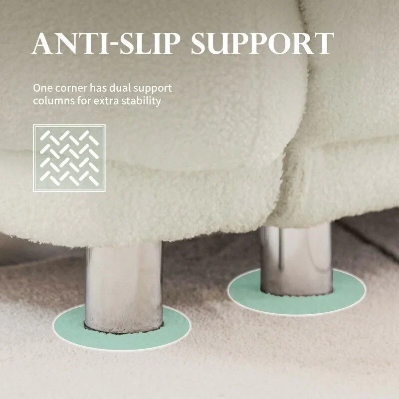 86.5 Teddy Velvet Large Bread Sofa With Pillows White