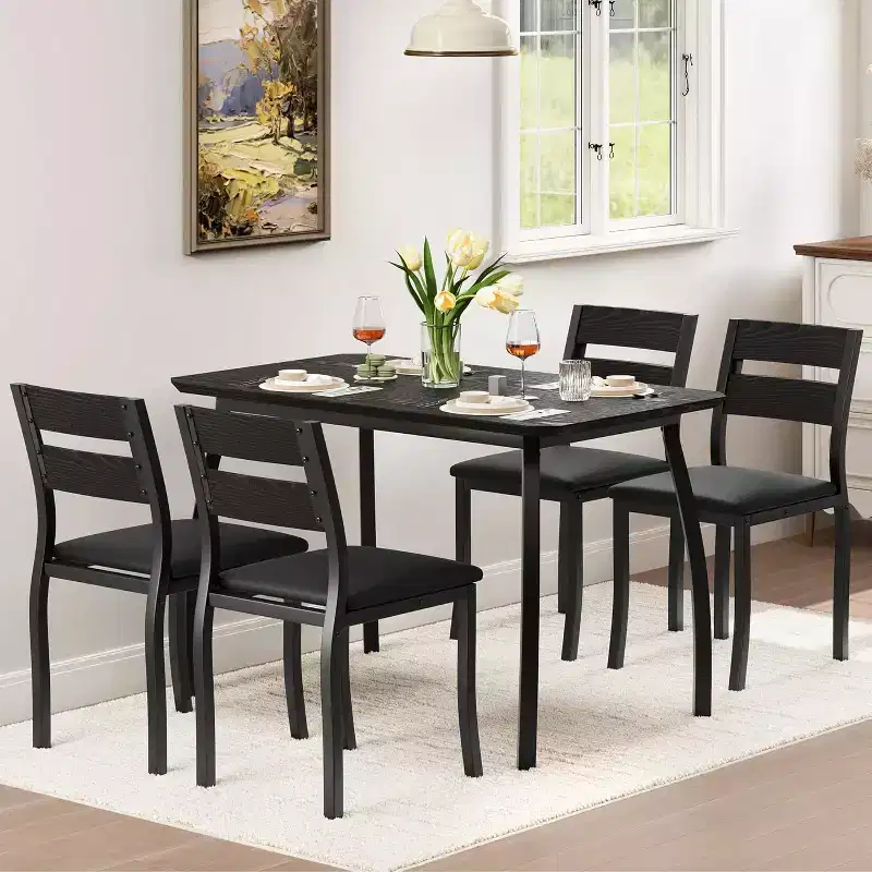 5-Piece Dining Table Set for 4, Modern Kitchen Table and 4 Chairs, Space-Saving Metal Frame, for Small Apartment, Dining Room