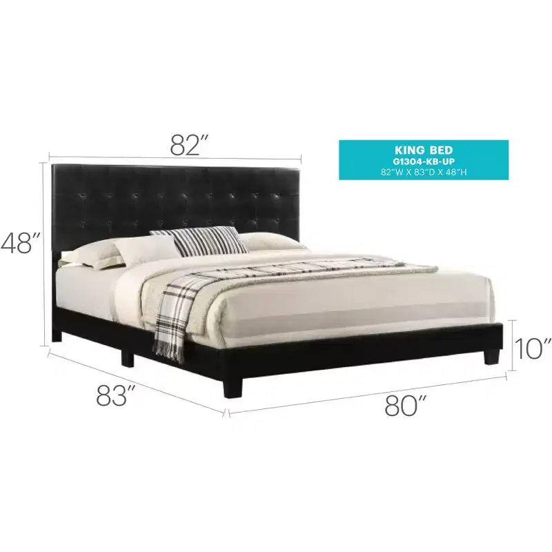 Faux Leather Button Tufted King Panel Bed