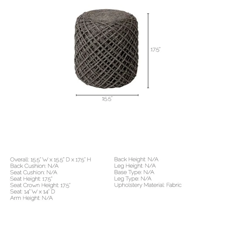 Handwoven Brown Wool Round Pouf with Diamond Weave Pattern