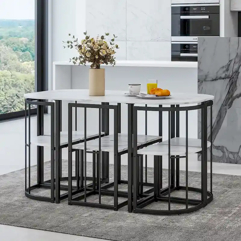 7-Piece Iron Dining Table Set with Table and Six Chairs