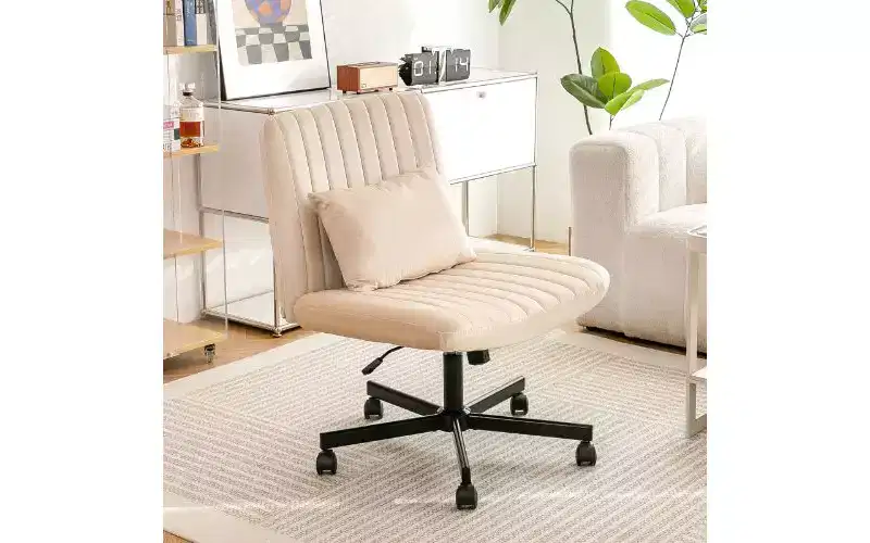 Modern Linen Swivel Criss Cross Chair, Ergonomic Office Chair, Height Adjustable Home Office Desk Chair, Versatile Armless Chair with Wheels