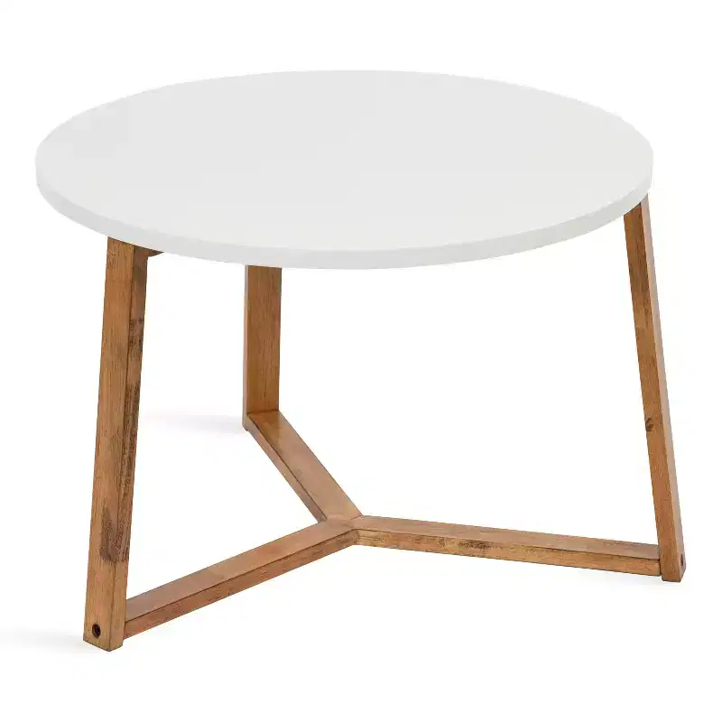 Kate and Laurel Rioux Round MDF Coffee Table, 26x26x18, White and Natural