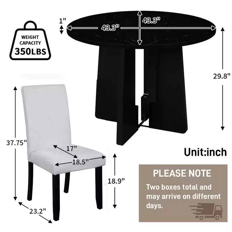 5 Piece Round Dining Table Set for 4, Modern Marble Dining Table and 4 High Back Upholstered Chairs