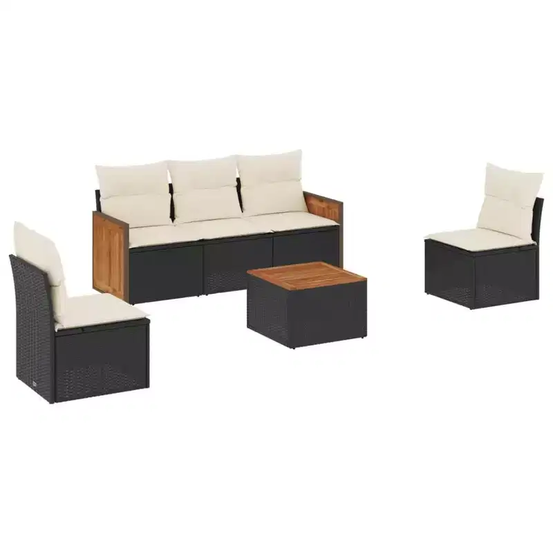 vidaXL Outdoor Sofa Set with Storage and Cushions, Modern Poly Rattan Design