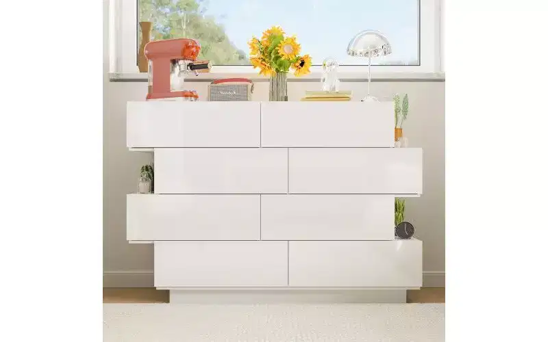 Famapy White Mismatched Structure Creative Design Dresser 8-Drawers