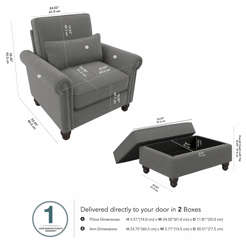Bush Furniture Coventry Living Room Accent Chair with Ottoman Set