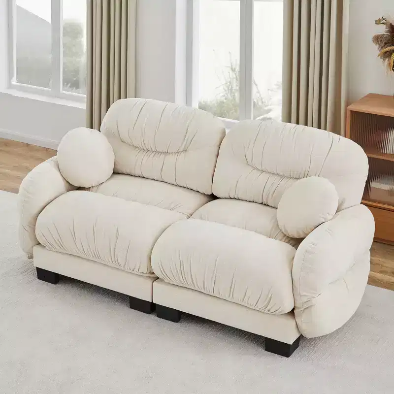 GDFStudio Katarzyna Modern 82 2-Seater Chenille Upholstered Sectional Sofa with Round Throw Pillows and Curved Armrests