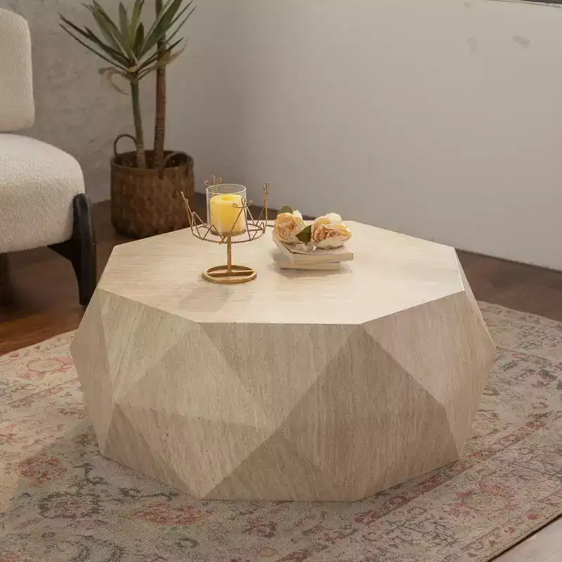 GDFStudio Beaufort Modern 37.4 Irregular Drum Fir Wood Coffee Table