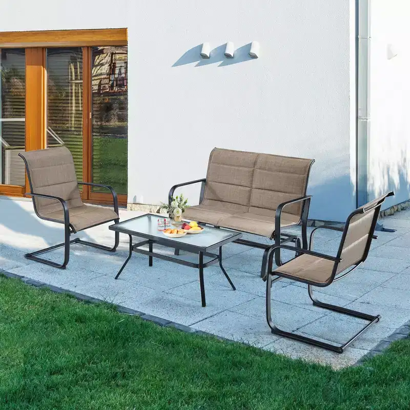 Costway 4PCS Patio Conversation Set Cotton Padded Furniture Set w/ Swing Glider Loveseat