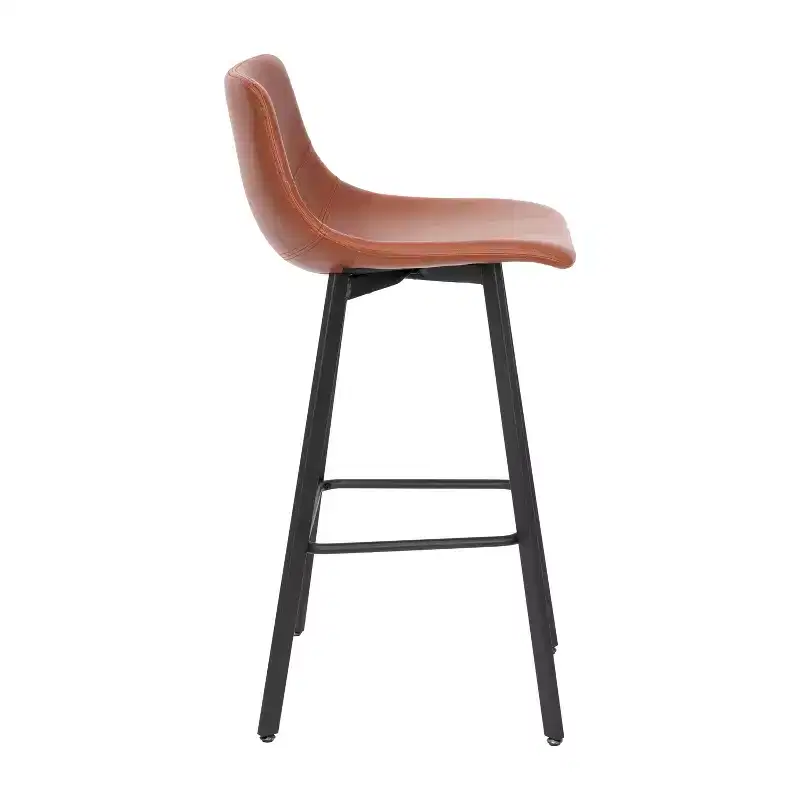 Merrick Lane Set of 2 Modern Upholstered Stools with Contoured, Low Back Bucket Seats and Iron Frames
