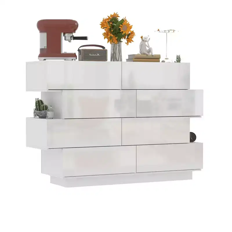 Famapy White Mismatched Structure Creative Design Dresser 8-Drawers