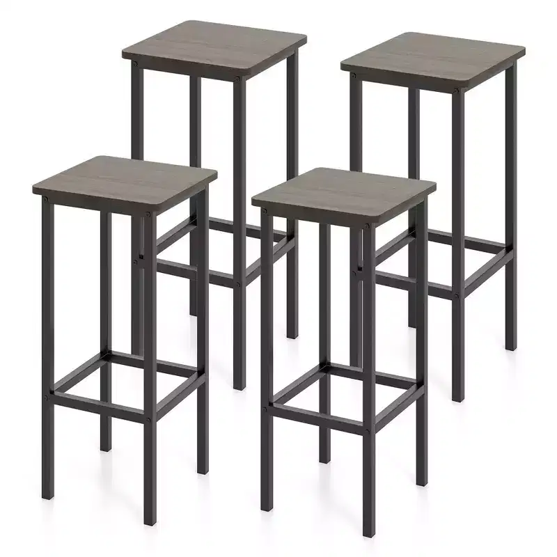 4PCS 26 Bar Stool w/ Metal Frame Footrest Backless Counter Height Stool Gray