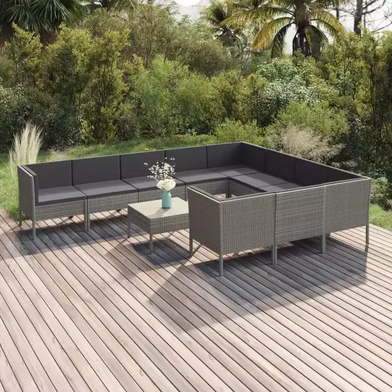 vidaXL Garden Lounge Set Patio Sectional Sofa Couch Outdoor Poly Rattan Grey