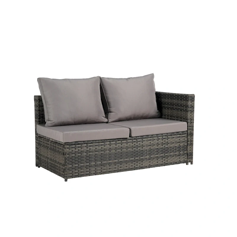 6-Piece Rattan Sectional Sofa Set with Glass Table
