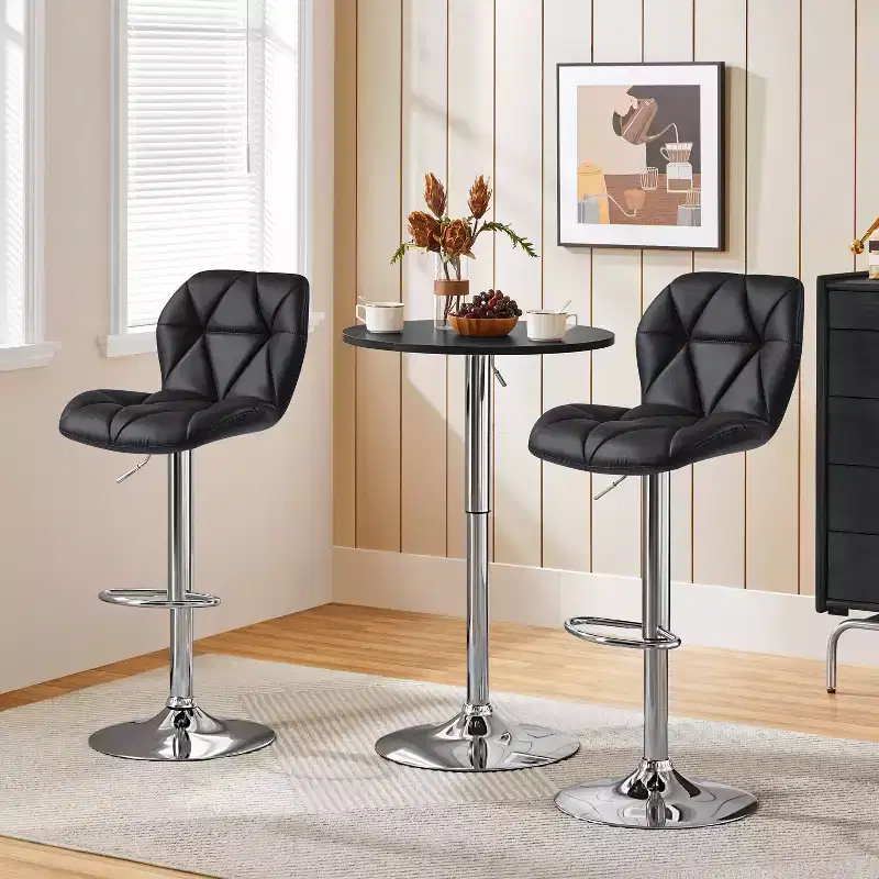 Yaheetech 2pcs Adjustable Modern PU Leather Swivel Bar Stools with Backrest