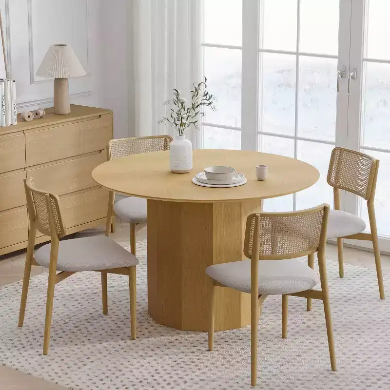 Mid-Century Round Dining Table, Seats 6, Natural Wood