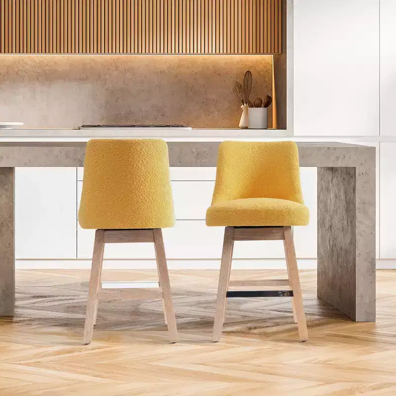 WestinTrends 26 Upholstered Swivel Counter Height Bar Stools (Set of 2), Mustard
