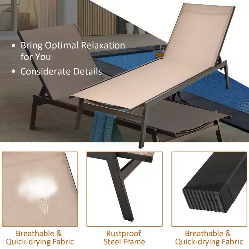 Costway Patio Lounge Chair Chaise Recliner Back Adjustable Garden Deck Brown\Black