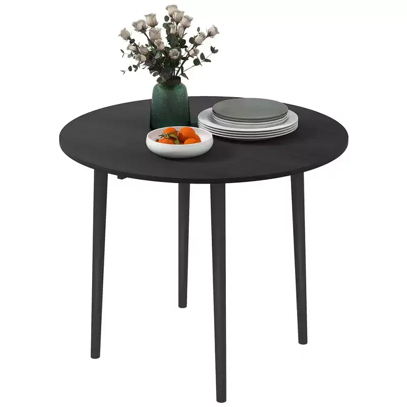 Folding Dining Table, Round Drop Leaf Kitchen Table for Small Spaces with Wood Legs