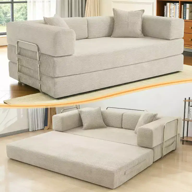 Dyonery 78.8 Boneless Futon Couch with Fixed-Shape Frame, 5-in-1 Folding Floor Sofa Bed, Convertible Modular Couch for Living Room, Corduroy