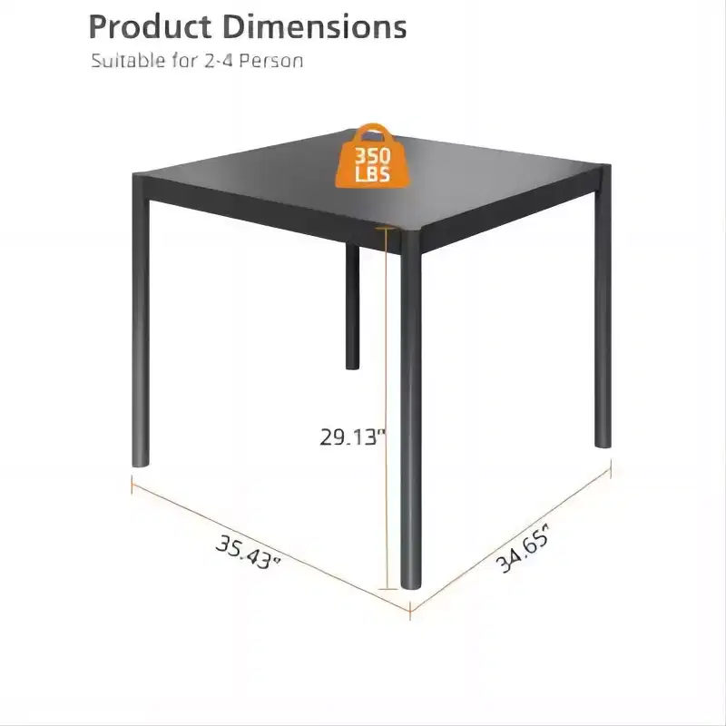 Square Table 35x35 Inch Iron Frame with Aluminum Top Dark Gray KD Assembly for Dining Home Office