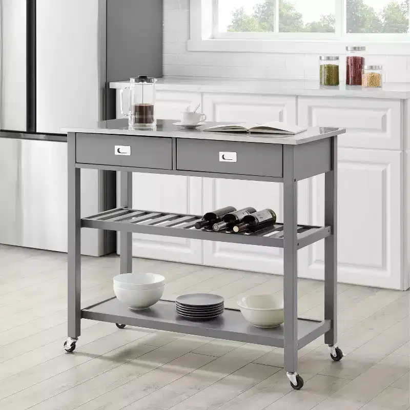 Chloe Stainless Steel Top Kitchen Island Cart - Crosley