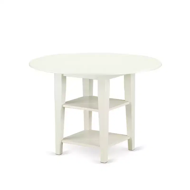 HomeStock 5-Pc Linen White Finish Solid Wood Top - Round Dining Room Set - Seats-4