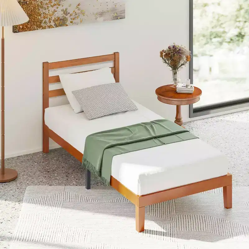 MAYEERTY 1100 LBS Heavy Duty Solid Wood Bed Frame Mattress Base with Headboard Wooden Slat Support No Box Spring Needed