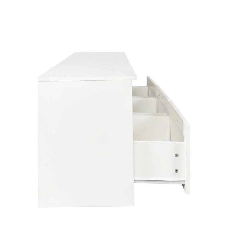 70-Inch TV Stand with Open Shelves and Drawers — White