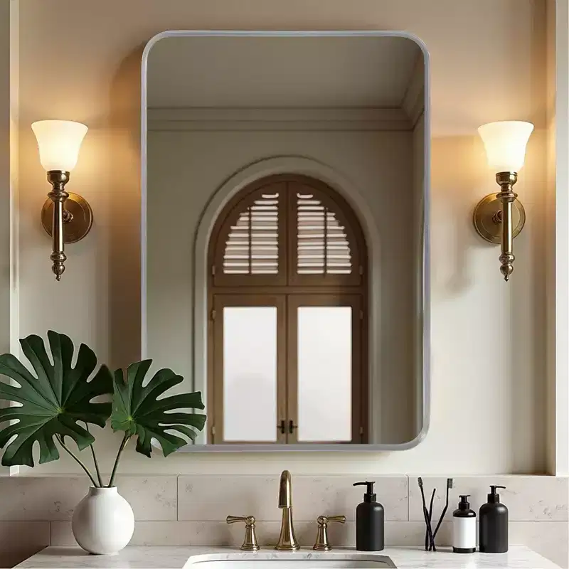 Rectangular Metal Frame Wall Mirror, 50 x 32 Inches, Silver