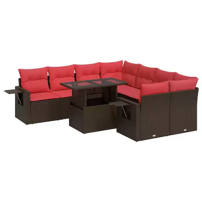 vidaXL Patio Sofa Set with Cushions Poly Rattan Acacia
