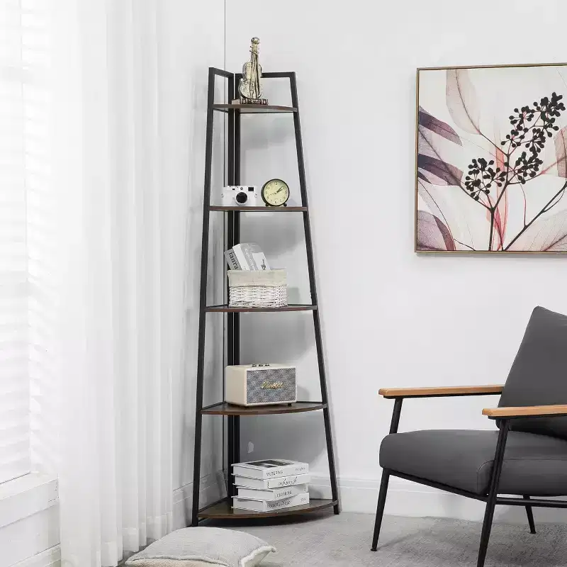 5-Tier Corner Shelf, Space-Saving Storage Rack with Rounded Edges & Metal Frame, Easy Assembly