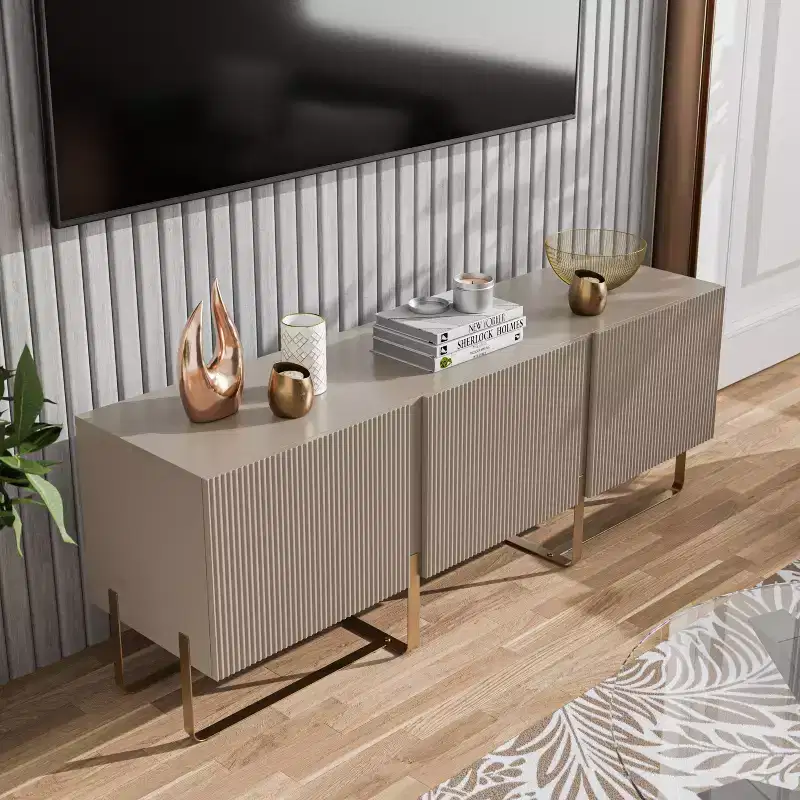 24/7 Shop At Home Forast Modern 3 Door Storage TV Stand for TVs up to 65