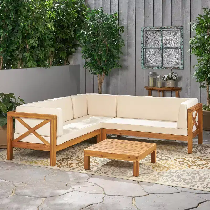 Christopher Knight Home Brava 4pc Wood Patio Chat Set with Cushions