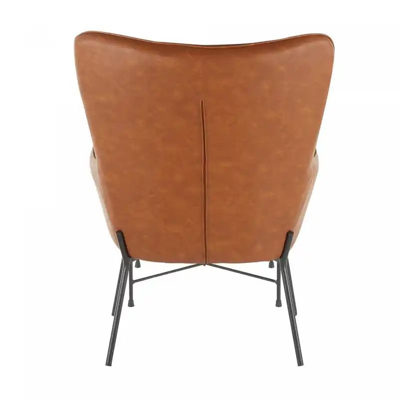 Faux Leather Industrial Accent Lounge Chair and Ottoman - Camel