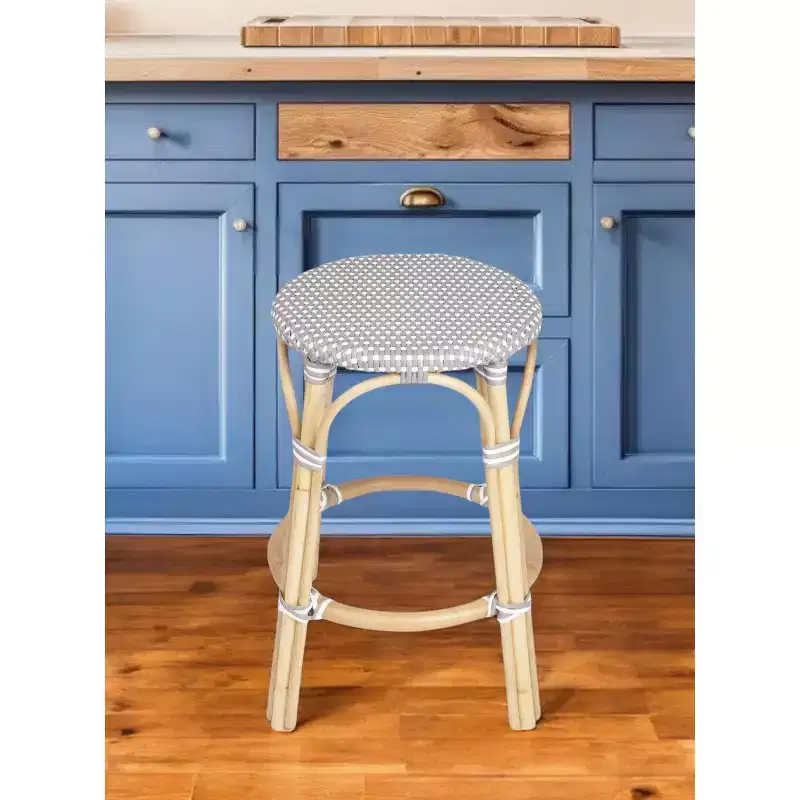 24 Natural Gray And Heavy Duty Plastic and Rattan Backless Counter Height Bar Chair