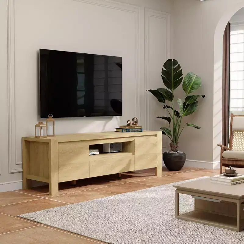 63 TV Stand with Doors and Cabinet, Farmhouse Entertainment Center, Entertainment Stand for TVs Up to 70, TV Console for Living Room, Bedroom
