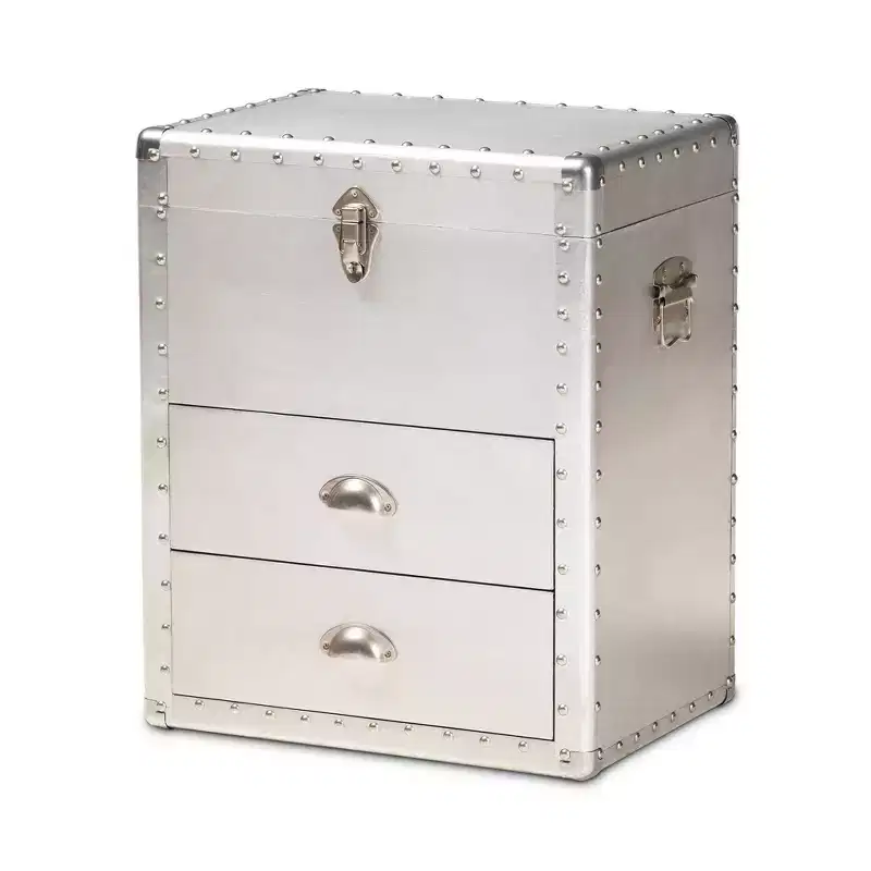 Serge Metal 2 Drawer Accent Storage Chest Silver - Baxton Studio: Vintage Industrial Design, Fully Assembled