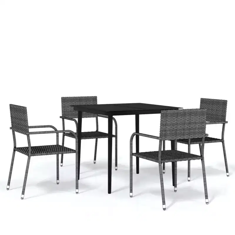 vidaXL Garden Dining Set Grey PE Rattan, Steel, Glass 5-Piece Stackable - 31.5 Table Length Gray 4 Items