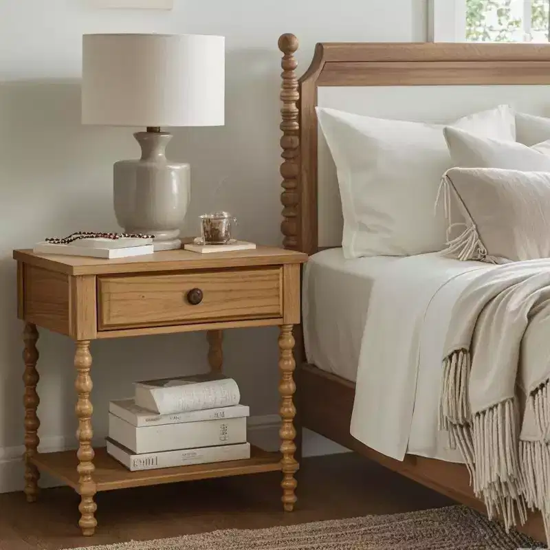 Christopher Knight Home Andy 26H Turned Legs Wood Nightstand with Drawer and Shelf