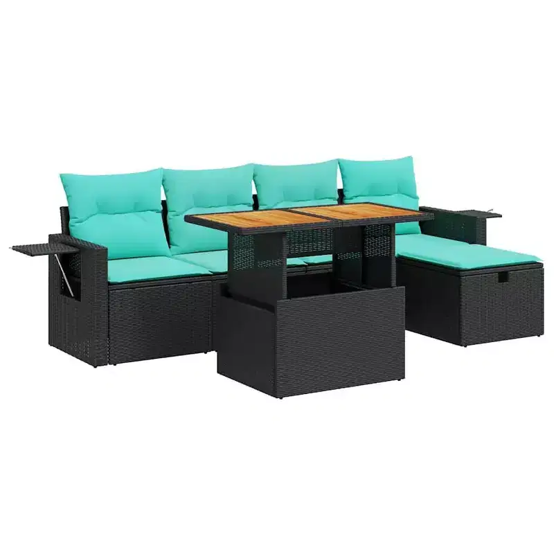 vidaXL 6 Piece Patio Sofa Set with Cushions Poly Rattan