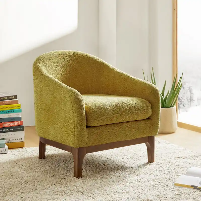 Augus Modern Boucle Accent Barrel Chair with Solid Wood Legs by HULALA HOME