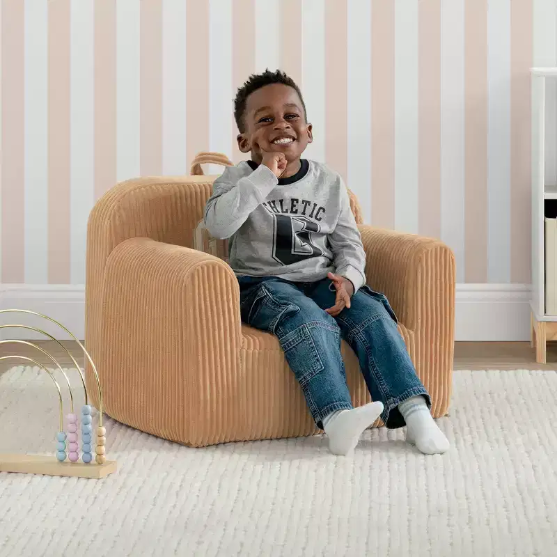 Ribbed Velour Kids Chair, Beige