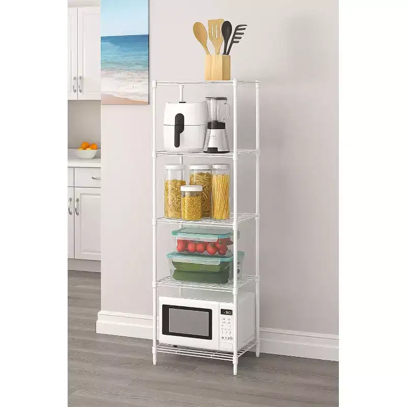 5-Tier Slim Metal Wire Shelving Unit, Adjustable, White, 13.78