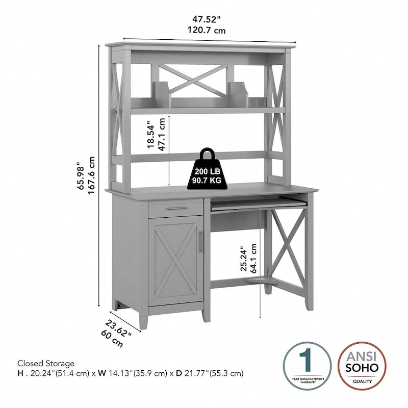 Key West 48W Small Computer Desk with Hutch by Bush Furniture