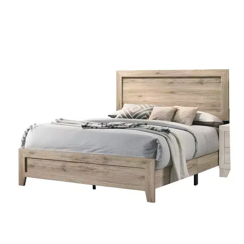 King Platform Bed with Grains and Knots, Natural Brown