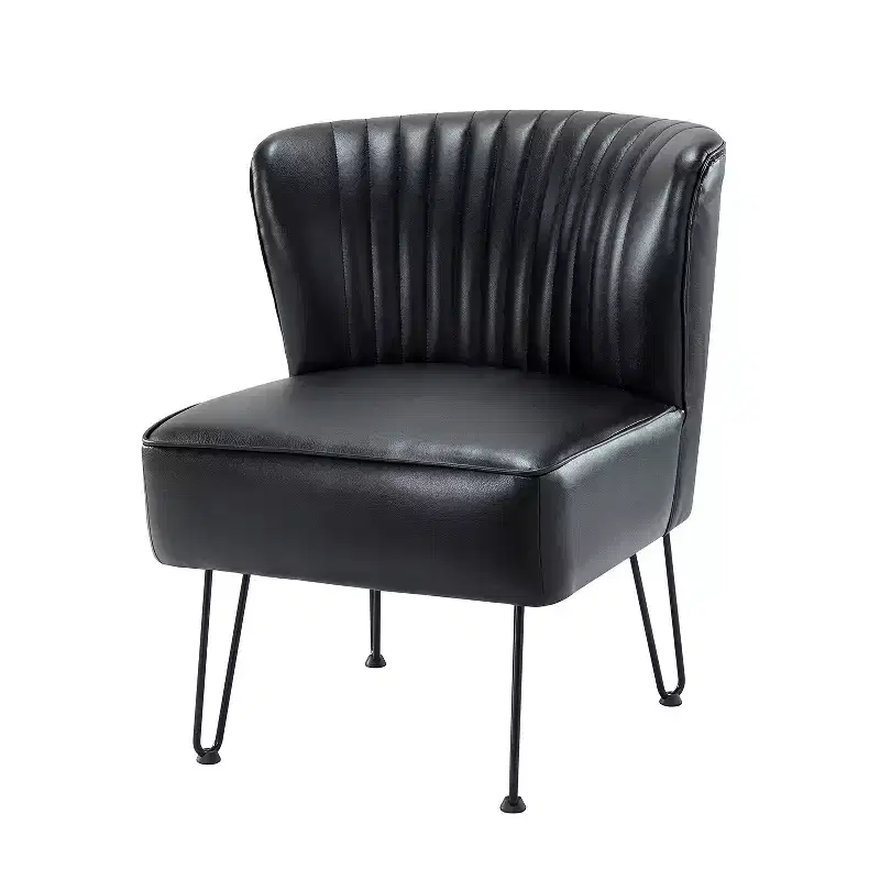 Contemporary Tufted Vegan Leather Accent Side Chair with U-Shaped Metal Legs