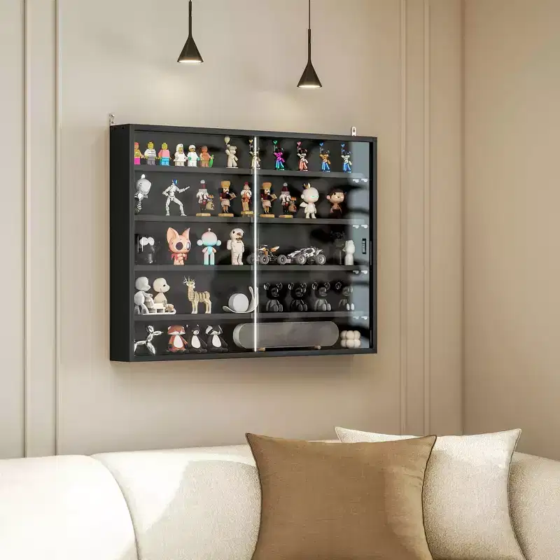 HOMCOM 5-Tier Display Cabinet, Wall-Mounted Glass Door Cabinet with 4 Adjustable Shelves