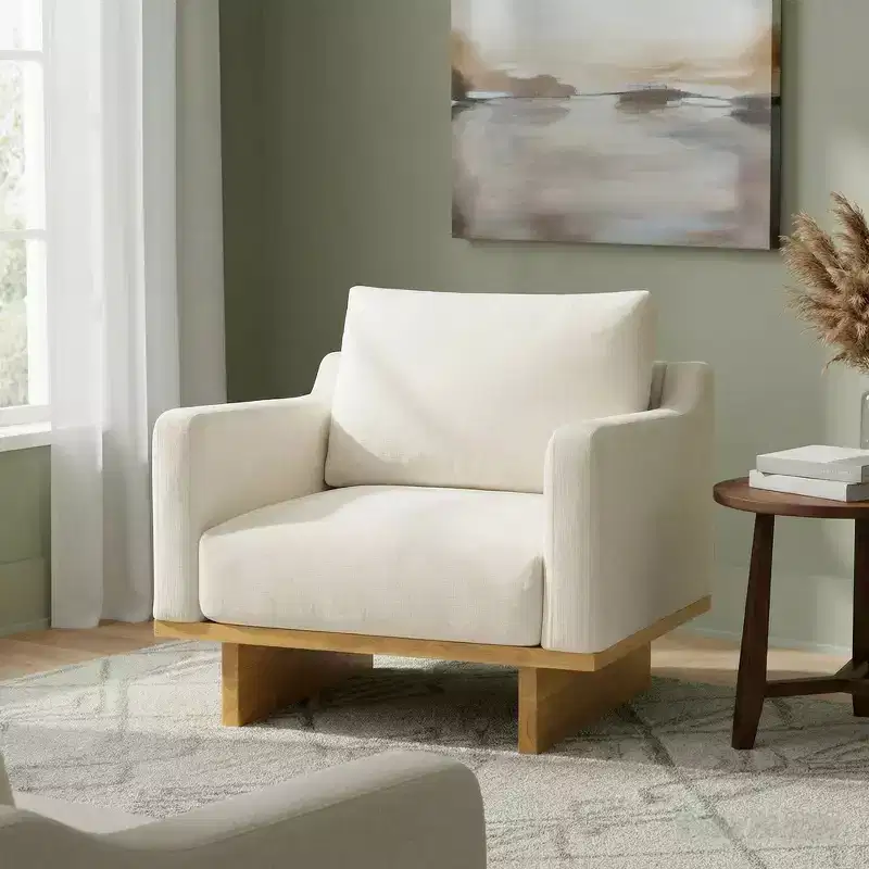 Modern Minimalist Accent Chair with Solid Wood Frame Ergonomic for Living Room, Soft Cushions and Spacious Design